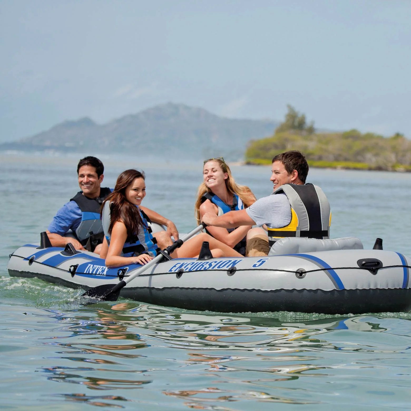 Excursion Inflatable 5 Person Water Fishing River Boat Raft Set Oars