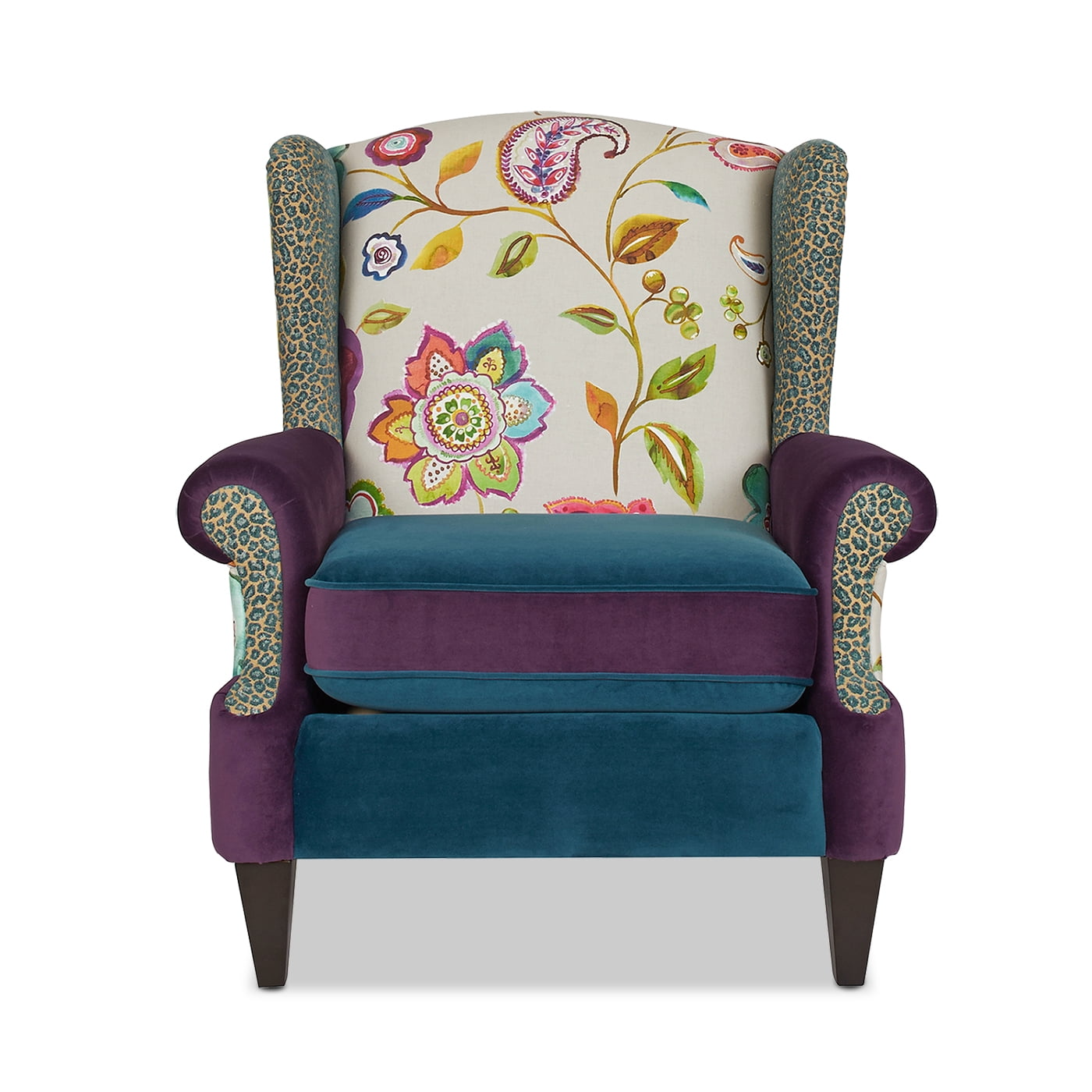 Wingback Accent Arm Chair Floral Patchwork Fabric