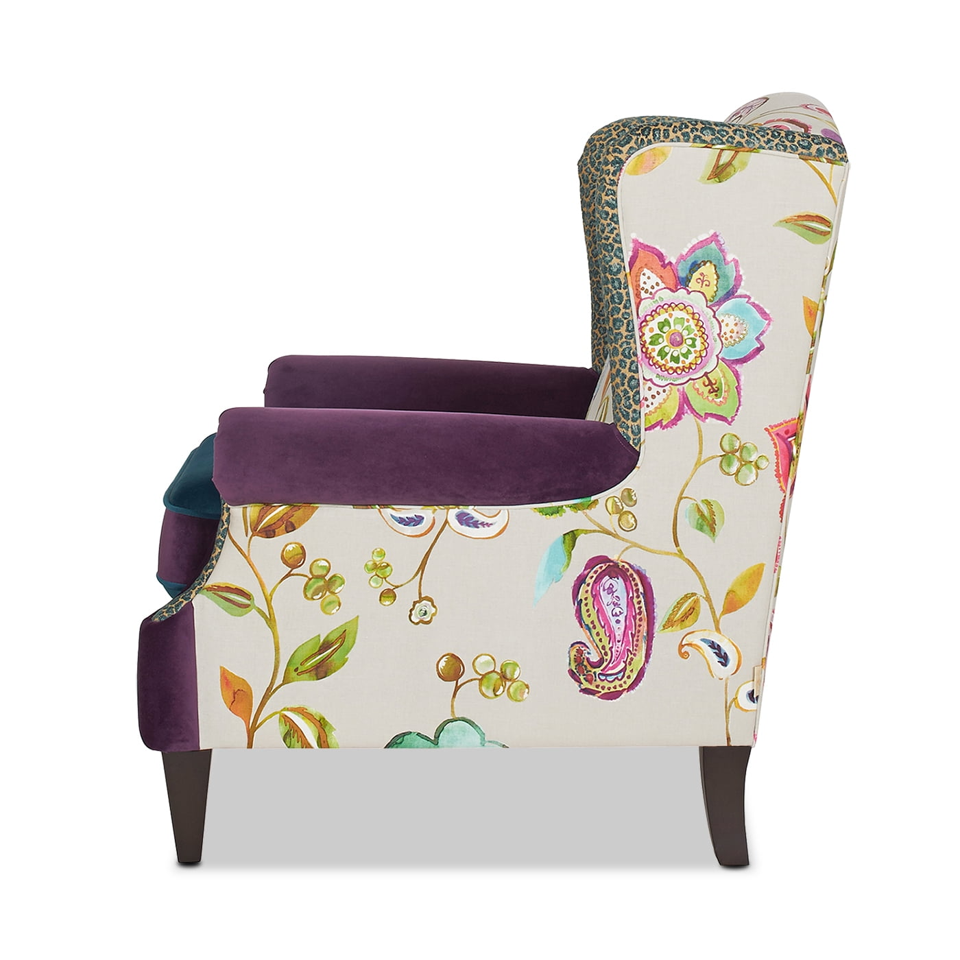 Wingback Accent Arm Chair Floral Patchwork Fabric