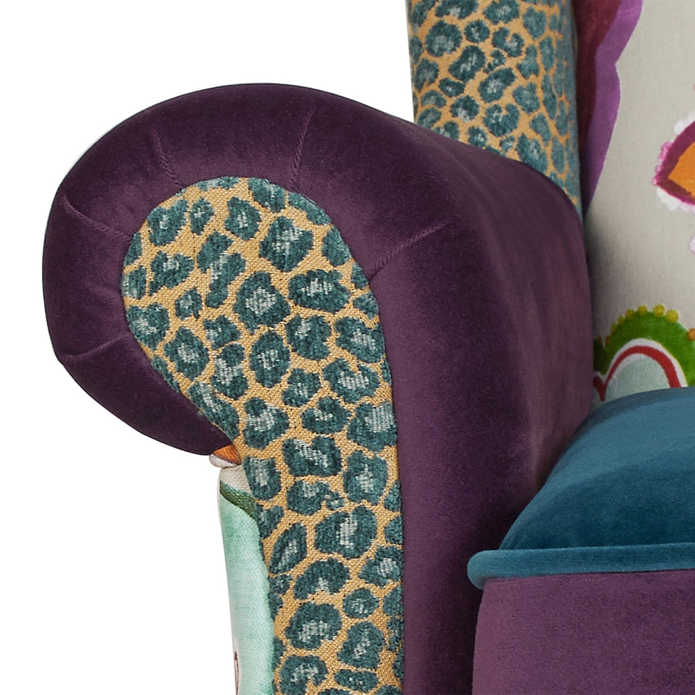 Wingback Accent Arm Chair Floral Patchwork Fabric