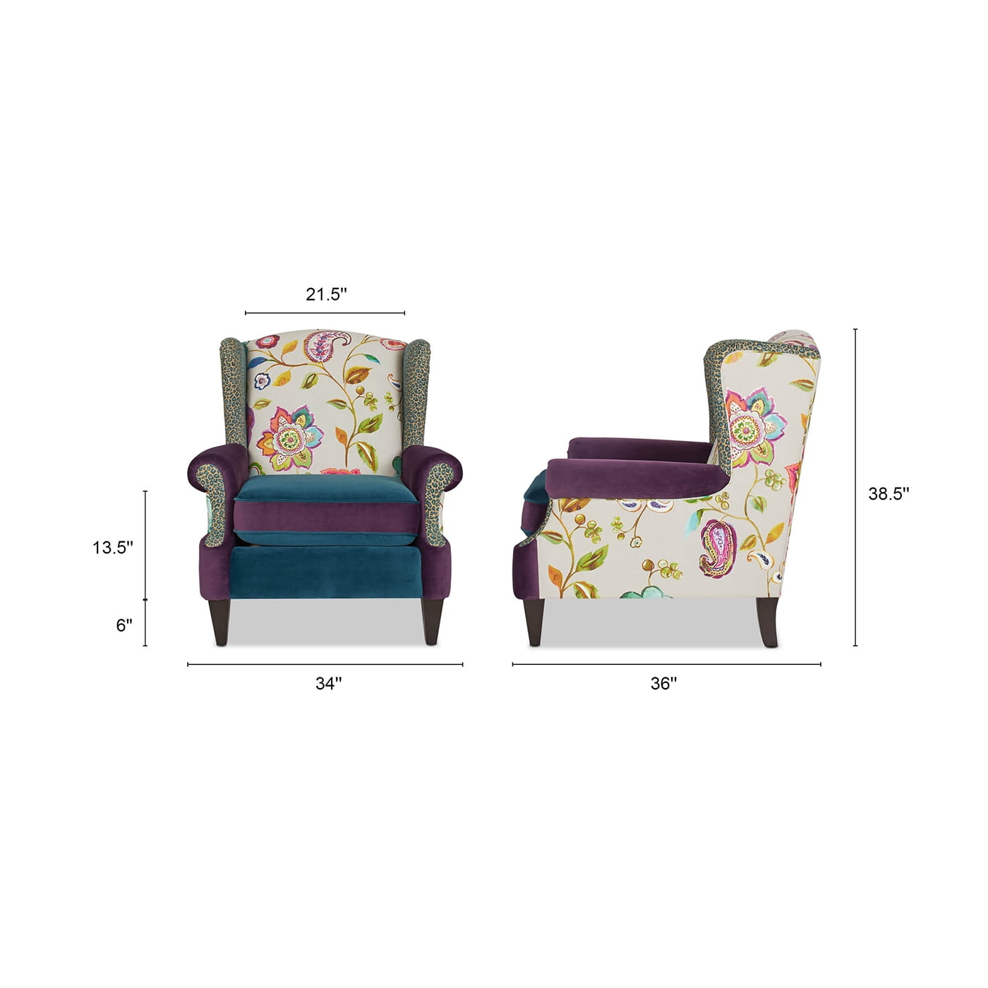 Wingback Accent Arm Chair Floral Patchwork Fabric