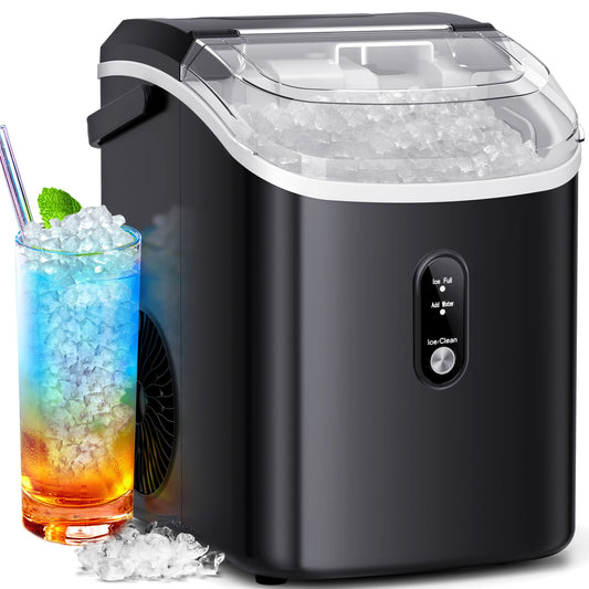 Nugget Ice Maker Countertop , 35Lbs/24H, Self-Cleaning, Ice Basket & Ice Shovel & Handle, for Home/Office/Party, Black