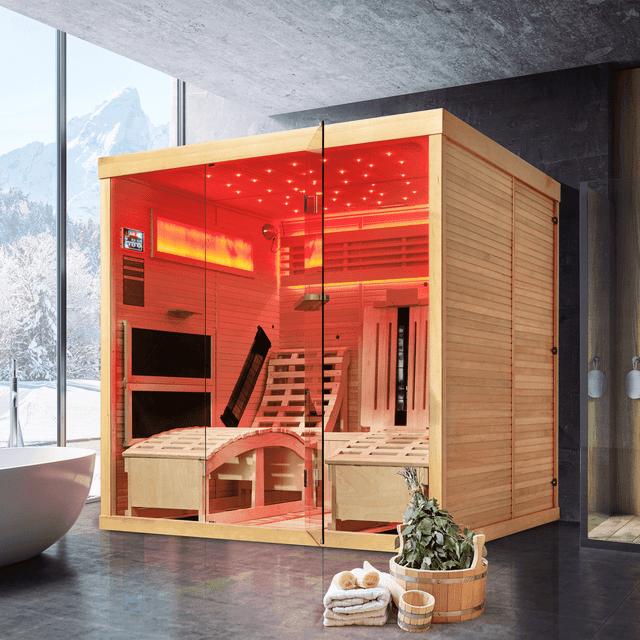 Luxurious Home Infrared Sauna With 2 Recliner Beds Himalayan Salt Brick Therapy & Oxygen Bar