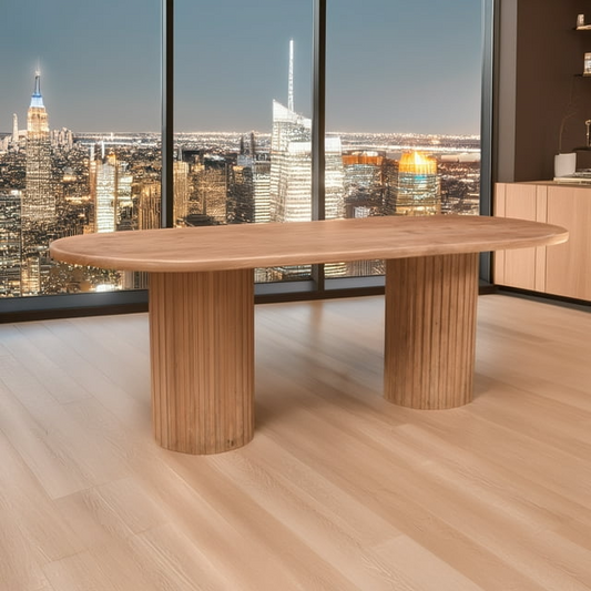 Oval Dining Table Two Elegant Fluted Column Pedestals 8 Seater Mango Wood
