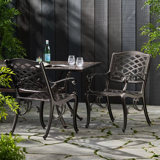 Outdoor Dining Chairs For Balcony or Patio Table Cast Aluminum (Set of 2) Bronze