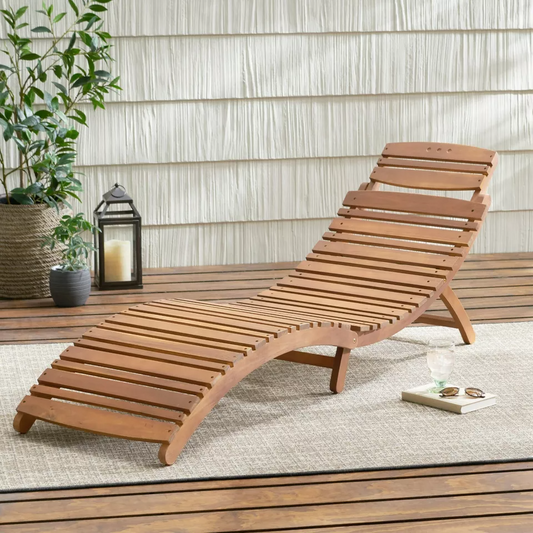 Outdoor Chaise Lounge Acacia Wood  For Patio Pool or Lawn  - Folding & Portable