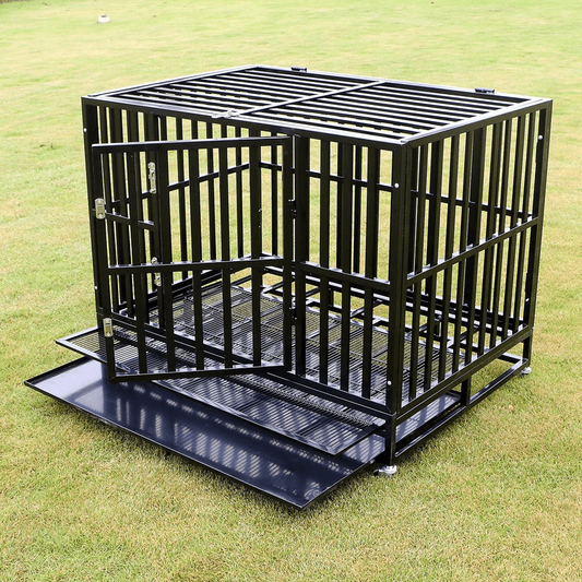 37 inch Heavy Duty Dog Crate Collapsible Cage Kennel  w/ Tray For Large Dog