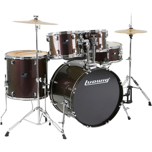 Beginner Drum Set Ludwig Backbeat 5-Piece Plus Hardware And Cymbals Metallic Purple Mist
