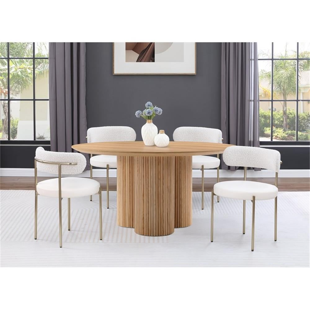 Round Modern Dining Table Solid Wood Fluted Pedestal Base 60 Inch