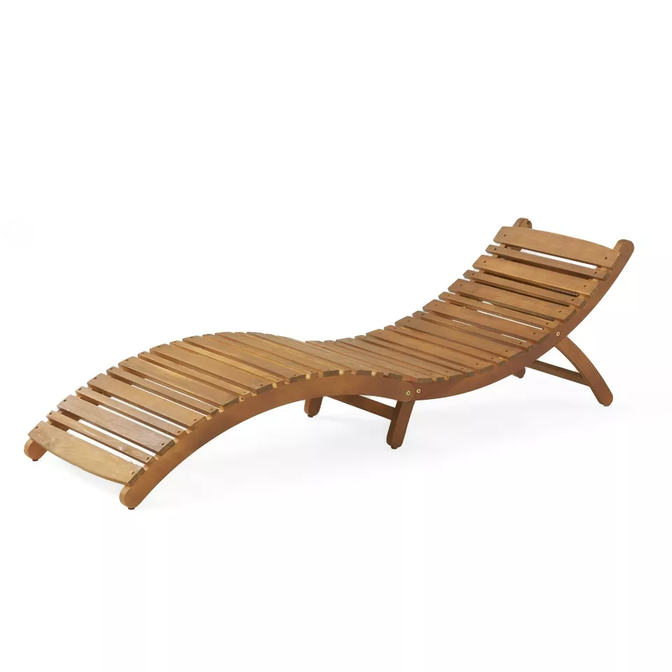 Outdoor Chaise Lounge Acacia Wood  For Patio Pool or Lawn  - Folding & Portable
