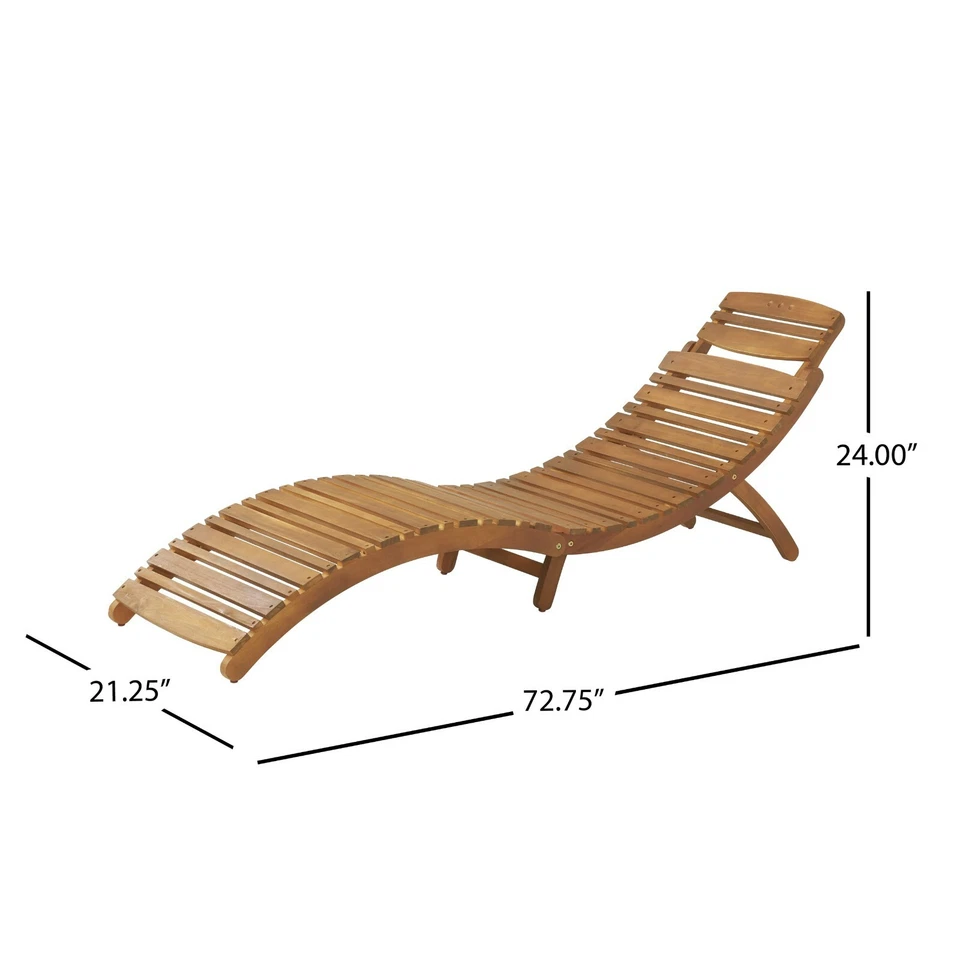 Outdoor Chaise Lounge Acacia Wood  For Patio Pool or Lawn  - Folding & Portable