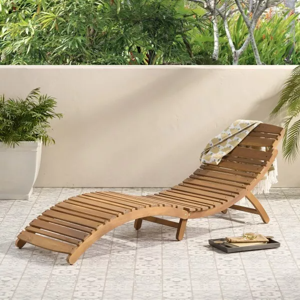 Outdoor Chaise Lounge Acacia Wood  For Patio Pool or Lawn  - Folding & Portable
