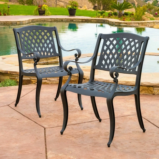 Patio Dining Chairs For Outdoor or Balcony Cast Aluminum (Set of 2) Black