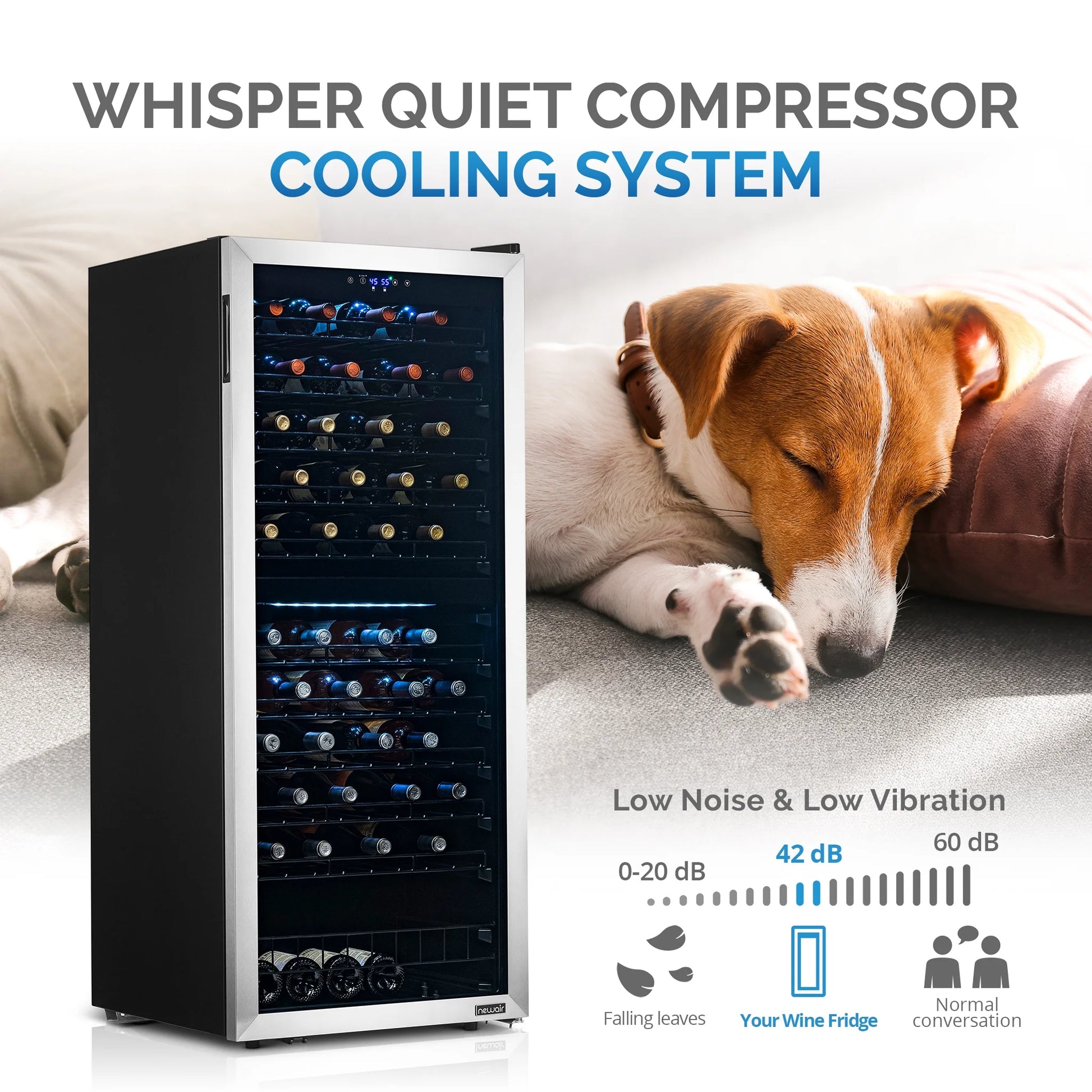 Freestanding Wine Refrigerator, 98 Bottle Dual Zone Compressor Wine Fridge in Stainless Steel