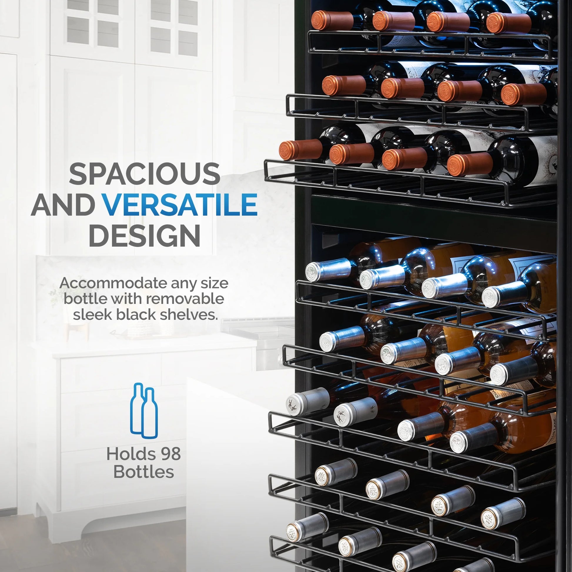 Freestanding Wine Refrigerator, 98 Bottle Dual Zone Compressor Wine Fridge in Stainless Steel