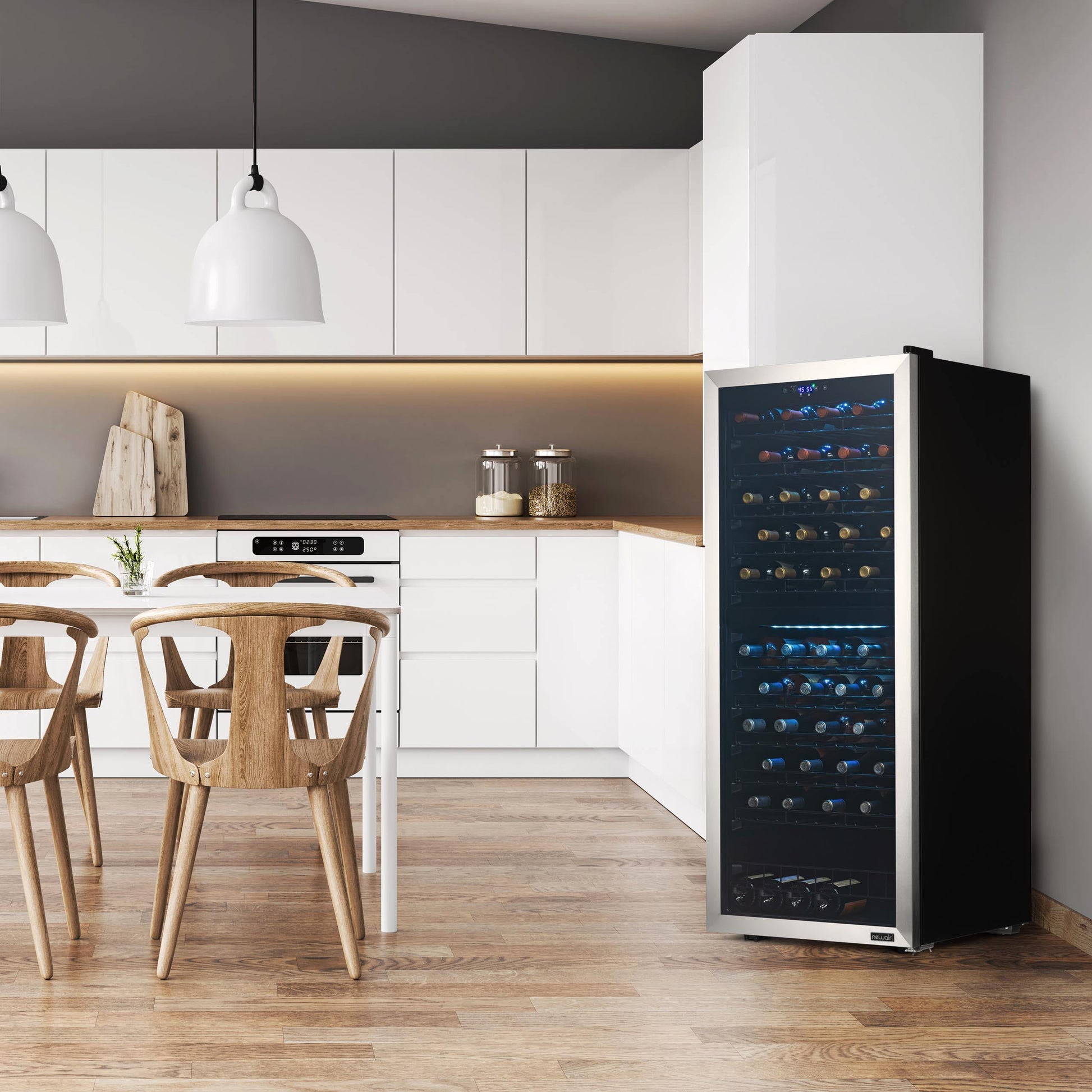 Freestanding Wine Refrigerator, 98 Bottle Dual Zone Compressor Wine Fridge in Stainless Steel