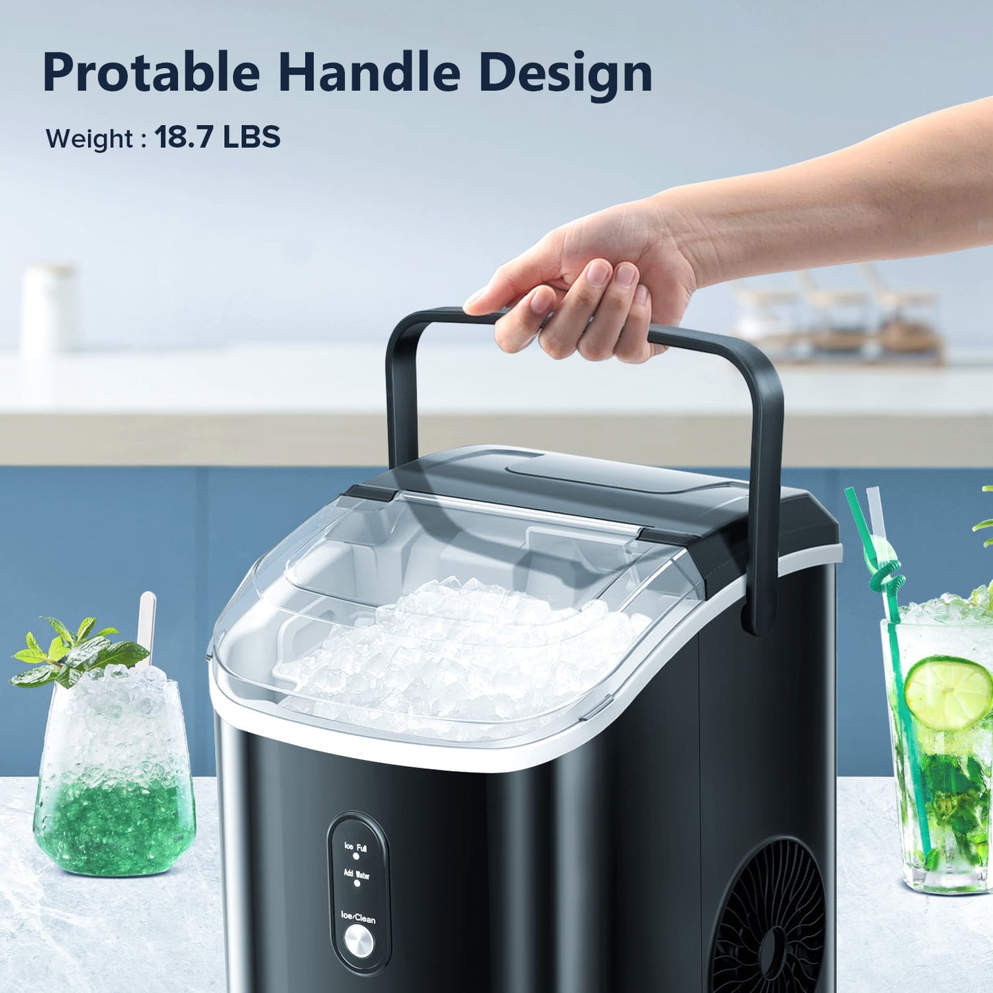 Nugget Ice Maker Countertop , 35Lbs/24H, Self-Cleaning, Ice Basket & Ice Shovel & Handle, for Home/Office/Party, Black