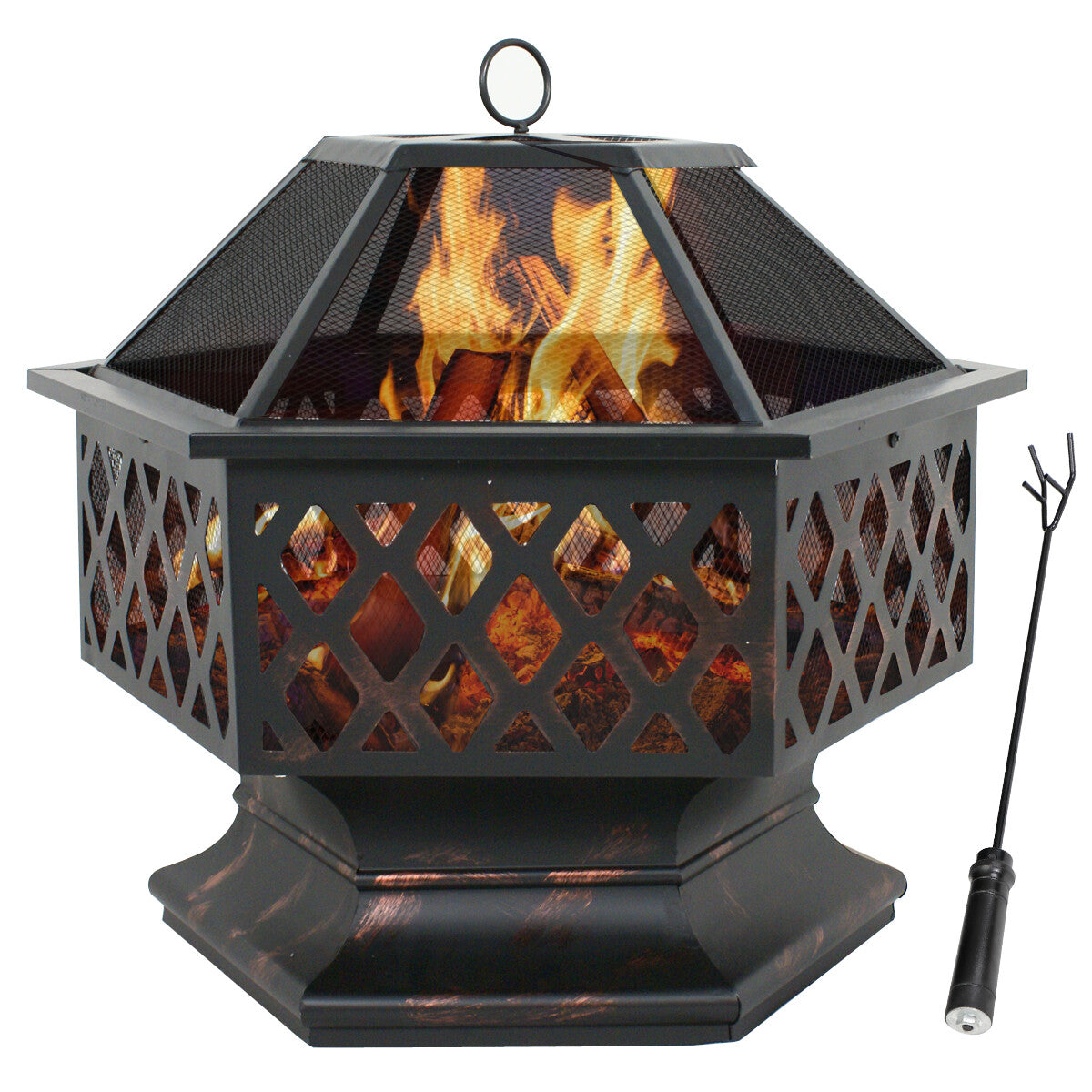 Elegant Metal Fire Pit Wood Fire Pit  Patio Fire Pit Outdoor with Rustic Bronze Finish Hex Shaped