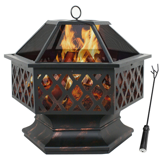 Elegant Metal Fire Pit Wood Fire Pit  Patio Fire Pit Outdoor with Rustic Bronze Finish Hex Shaped